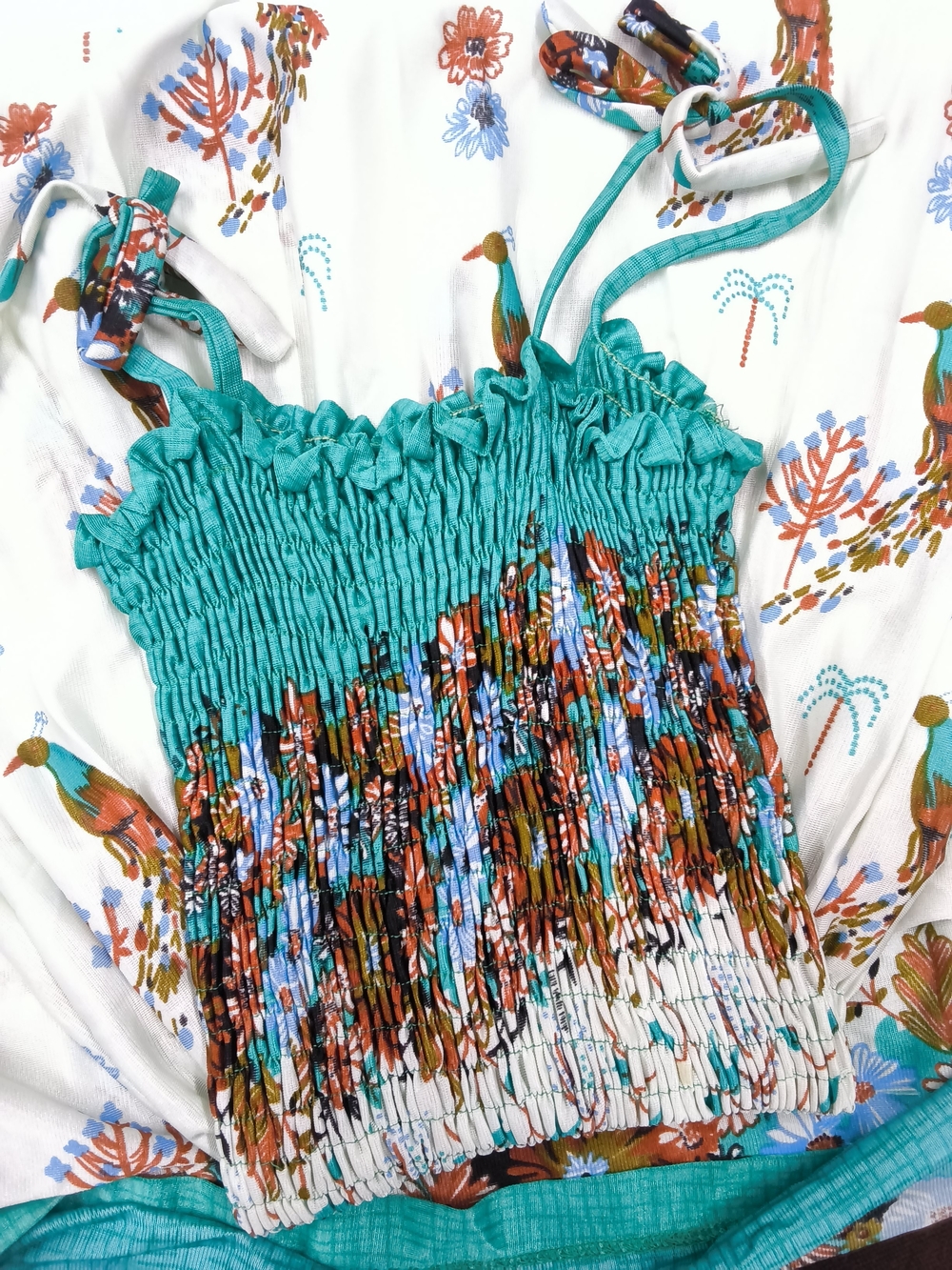 Boho Smocked Maxi Dress – Teal & Ivory Peacock Paisley Print - Picture 5 of 6